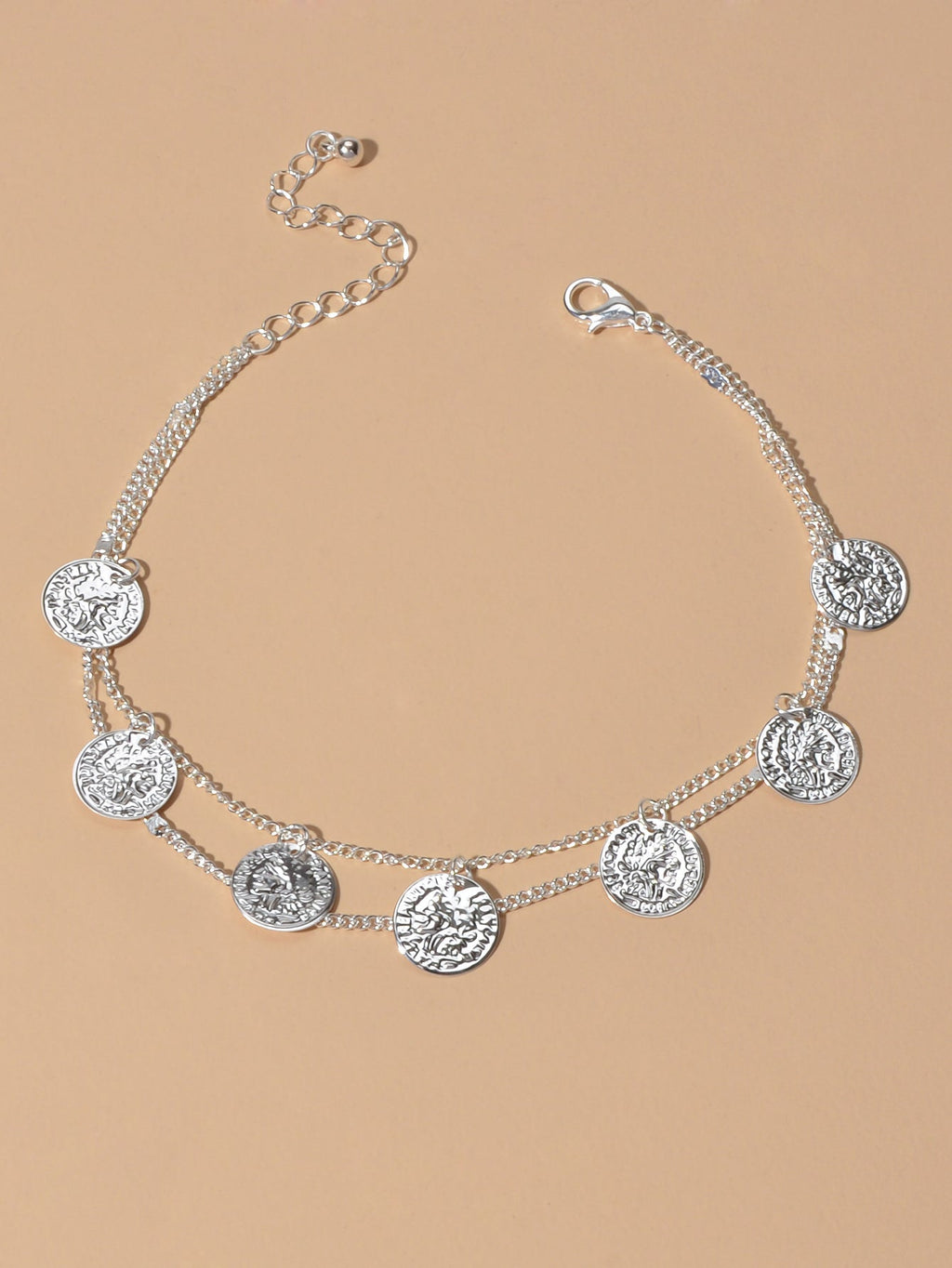 1 pc Boho Chic Double layer Silver Chain Cion Charm Anklet Foot Beach Jewellery-2