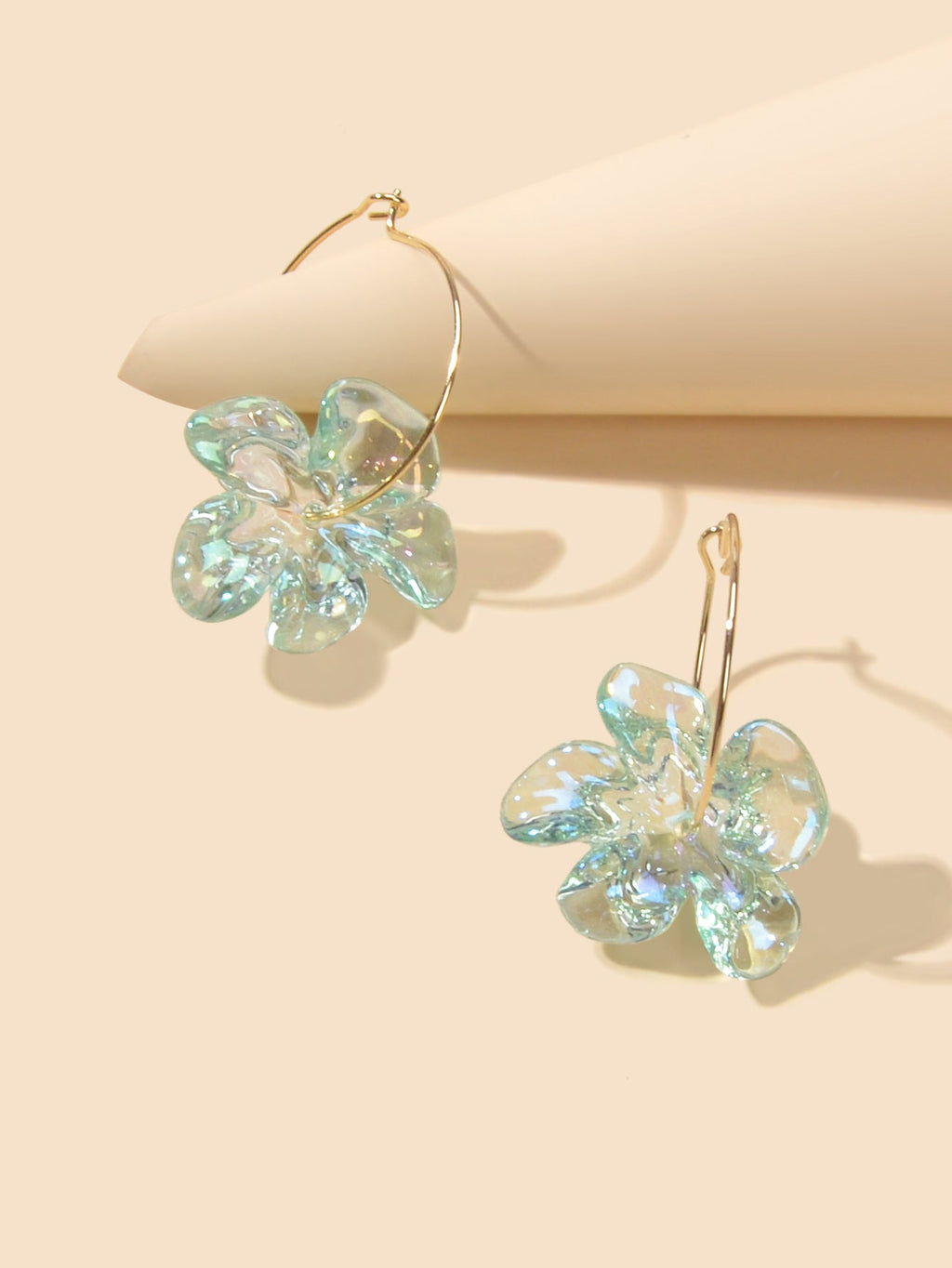 Charming Korean Transparent Plastic Textured Flower Drop Hoop Earrings for Party
