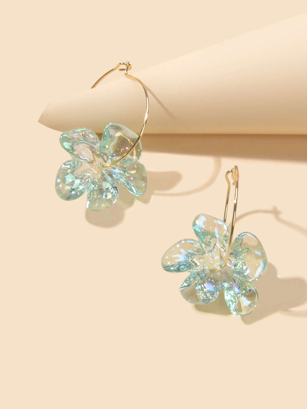 Charming Korean Transparent Plastic Textured Flower Drop Hoop Earrings for Party