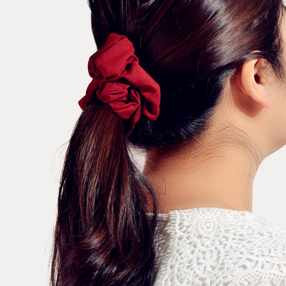 AU Local Girl Hair Accessories Elastic Wine Red Chiffion Wide Hair Tie Scrunchie-1