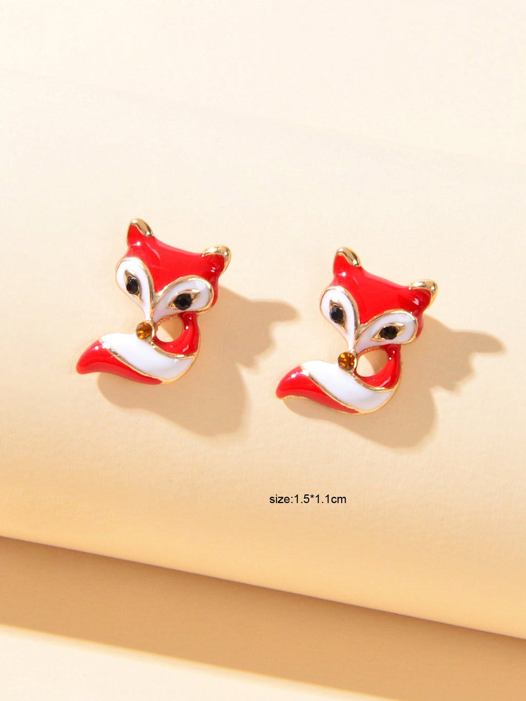 Cute White Red Enamel Fox Stud Earrings Animal Birthday Jewellery Gift for Women