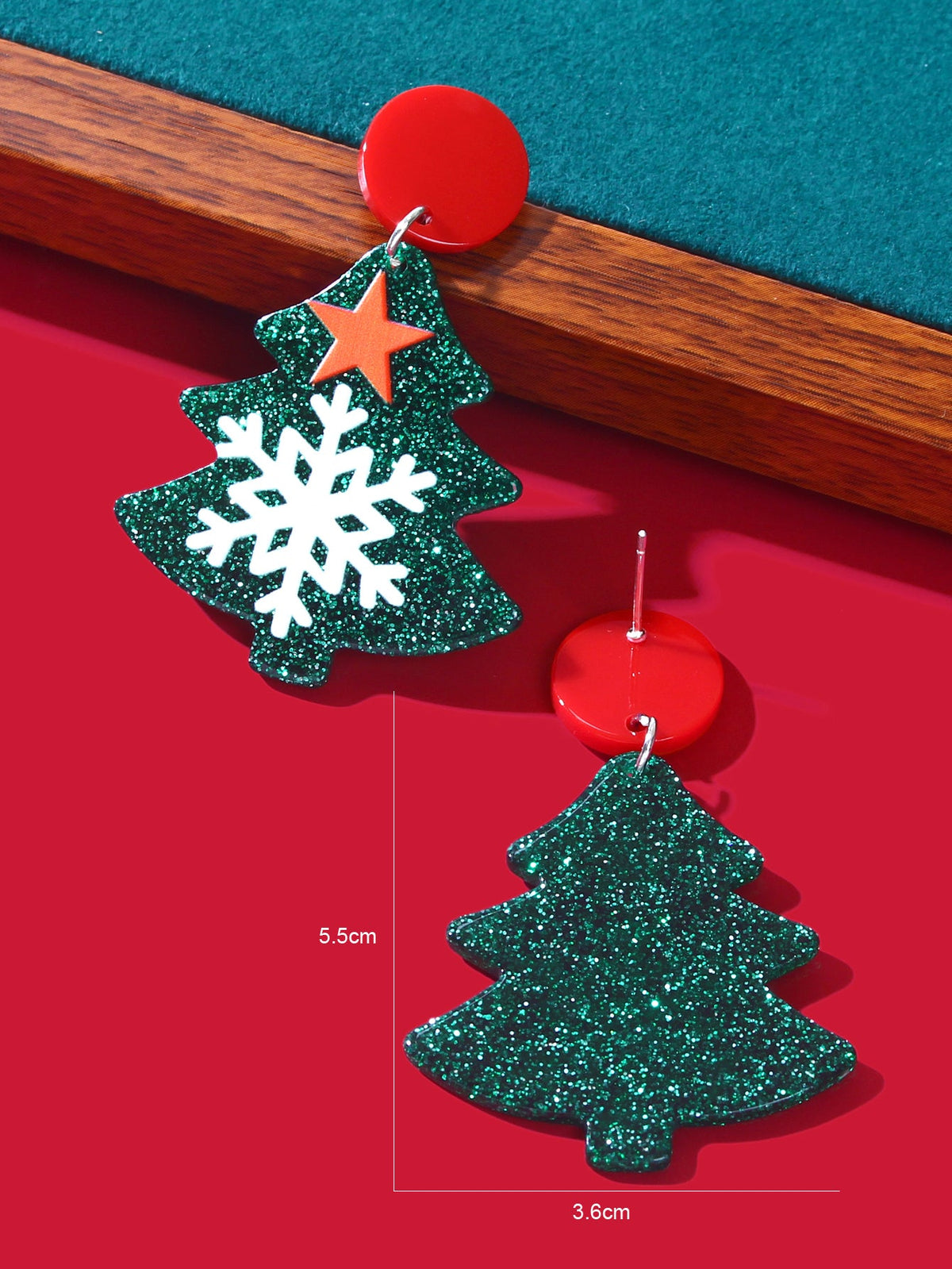 Green Christmas Tree with Star Snowflake Acrylic Stud Earrings Festival JewelryFestival Jewelry