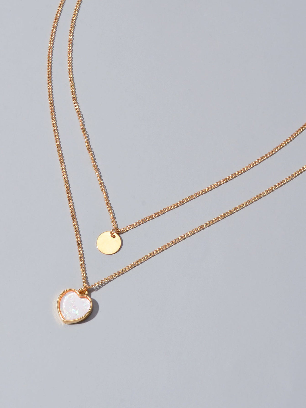 2 pcs Multiple Gold Silver Chain Round Heart Charm Women Necklace Female Jewelry