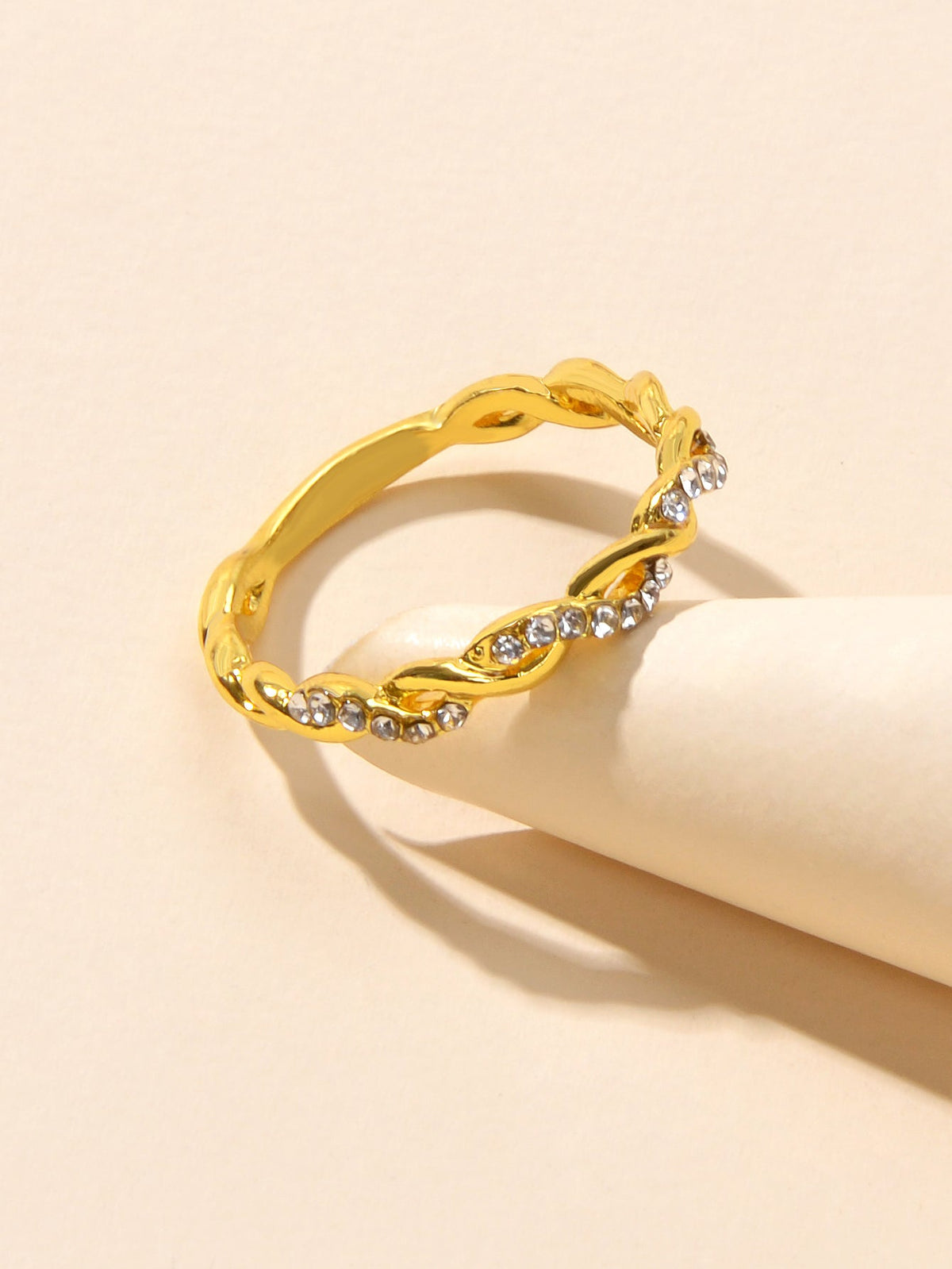 Band Women Gold Metal with Rhinestone Entangled Finger Ring Engagement Jewellery