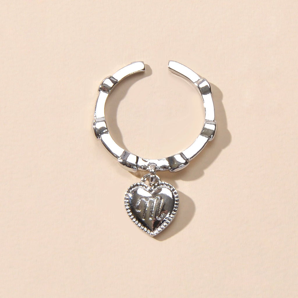 Textured Jewellery Band for Women Gold Silver Letter Heart Charm Finger Ring