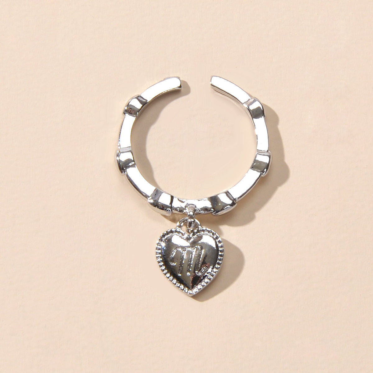 Textured Jewellery Band for Women Gold Silver Letter Heart Charm Finger Ring
