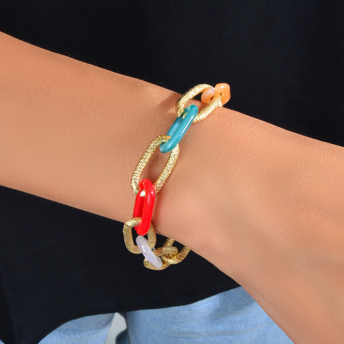 Punk Style Girl Accessories Candy Color Resin Paperclip Lock Link Chain Bracelet