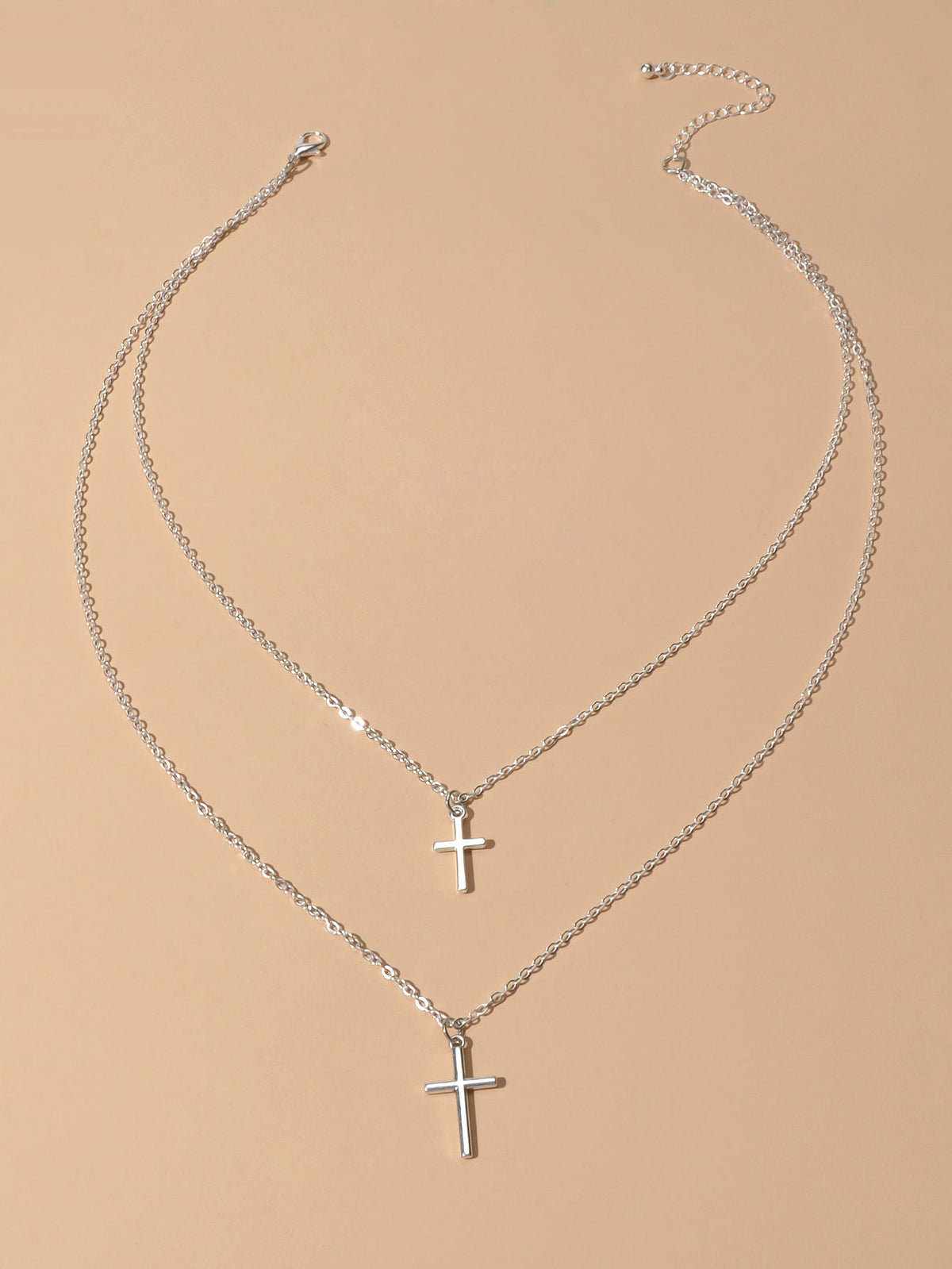 Fashion Jewellery Silver Chain Double layer Chain Cross Pendant Women Necklace