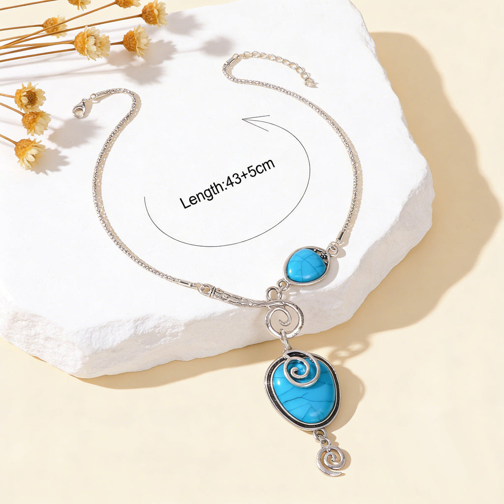 Turquoise Statement Pendant Necklace Antique Silver Jewelry-4