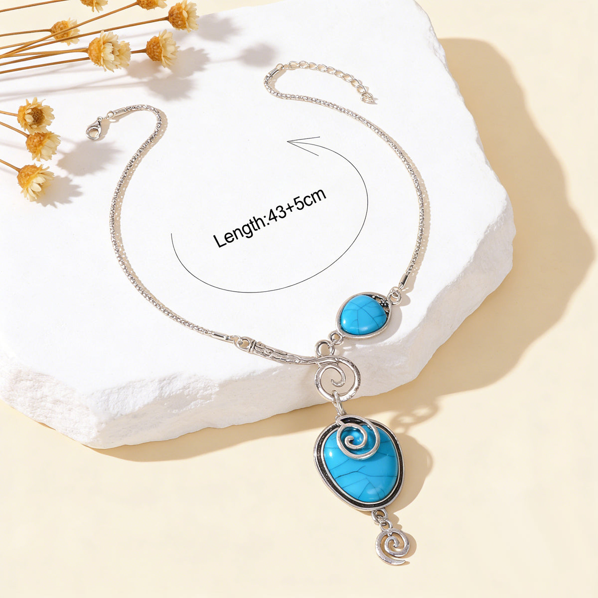 Turquoise Statement Pendant Necklace Antique Silver Jewelry-4