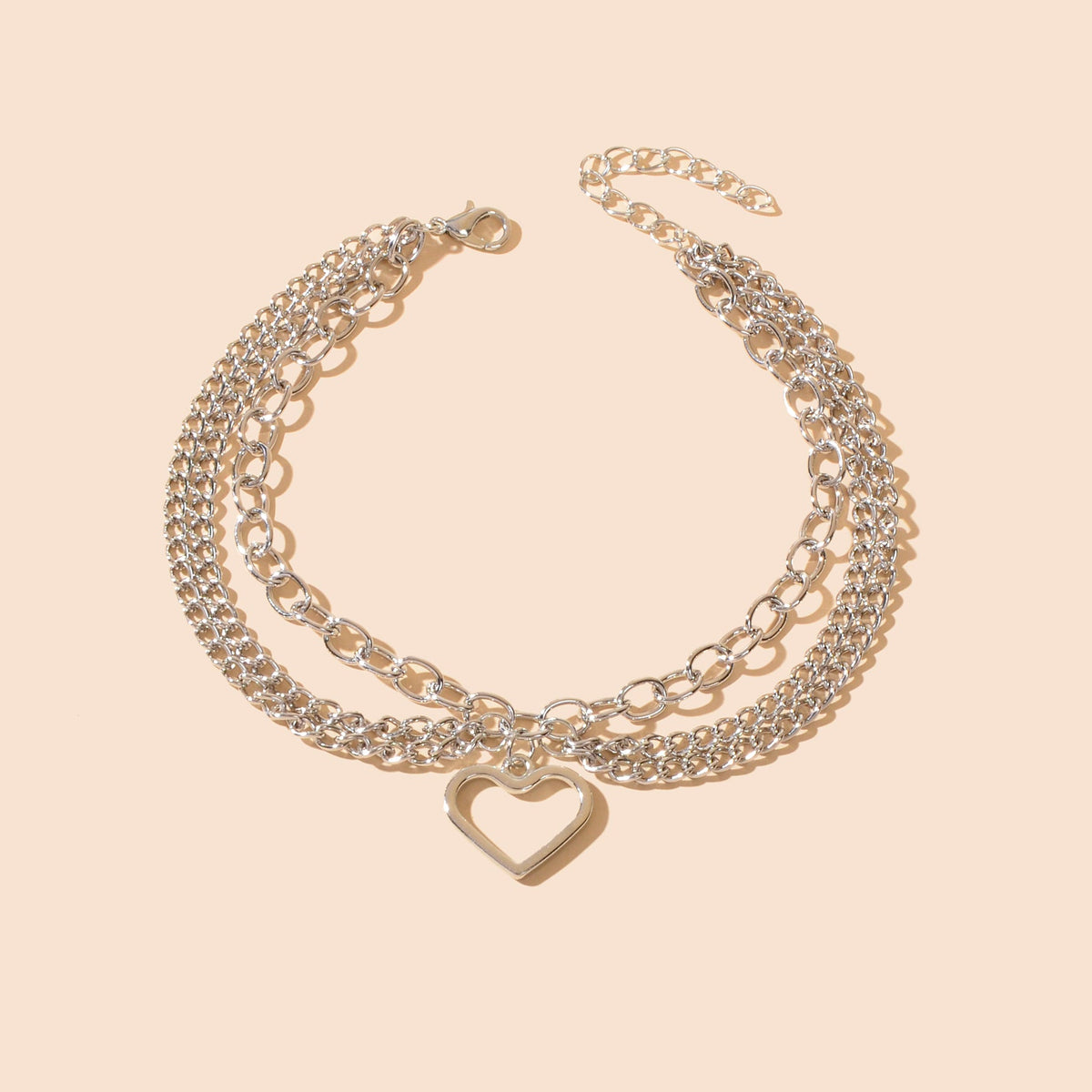 Foot Jewelry Multi-layer Silver Chain Tassel Heart Charm Adjustable Beach Anklet
