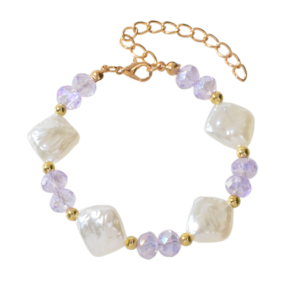 Textured Jewellery Pearl White Purple Beads Bracelet Wedding Party Accessories-4