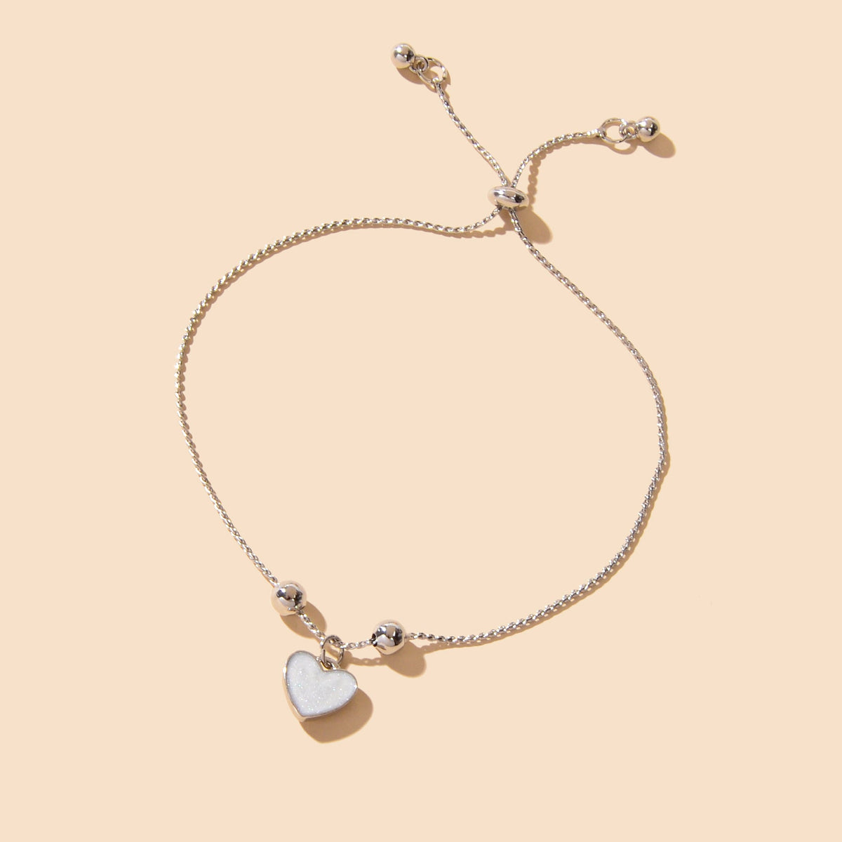 White Enamel Love Heart Charm Bracelet Adjustable Modern Trendy New Jewellery
