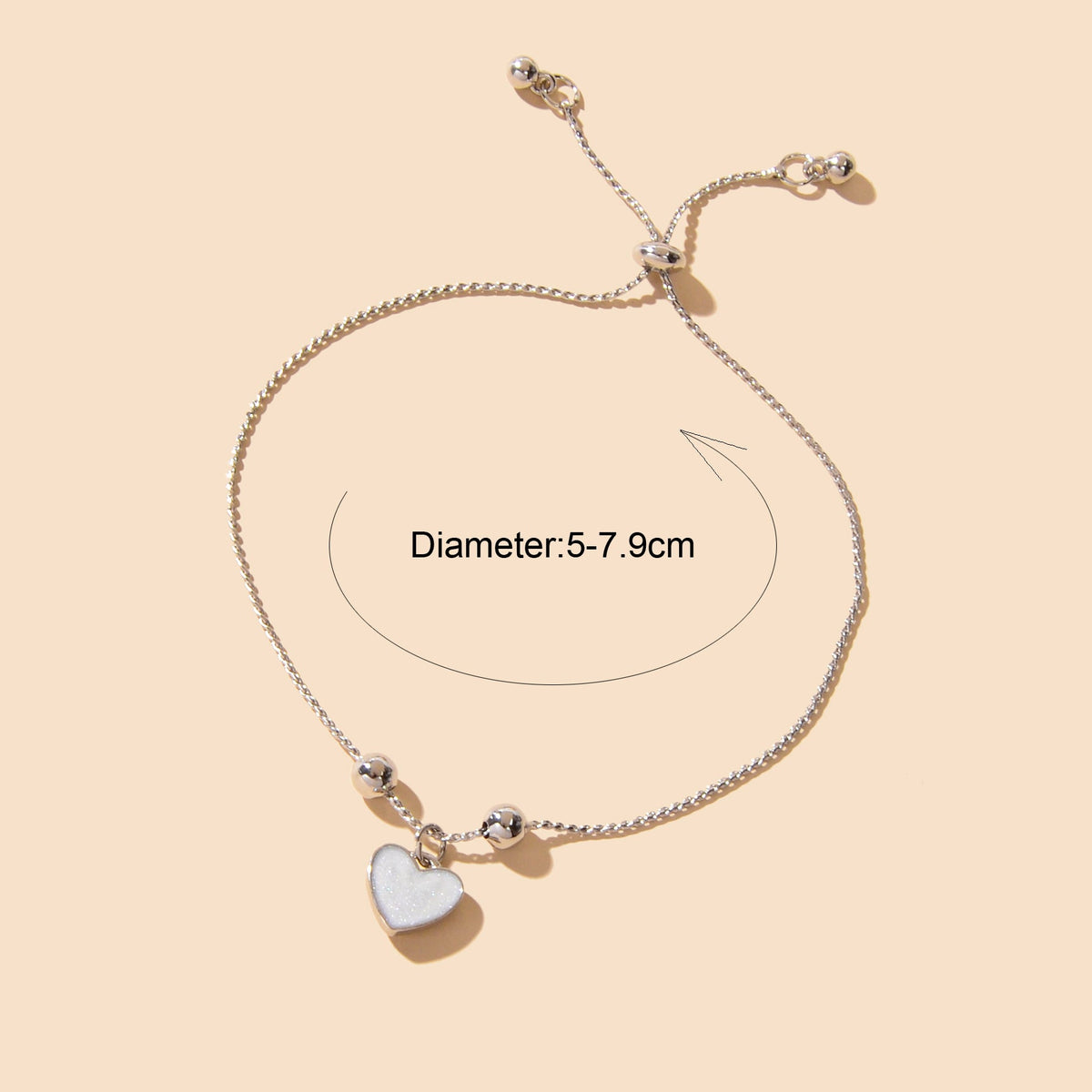 White Enamel Love Heart Charm Bracelet Adjustable Modern Trendy New Jewellery