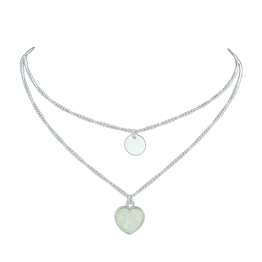 2 pcs Multiple Gold Silver Chain Round Heart Charm Women Necklace Female Jewelry