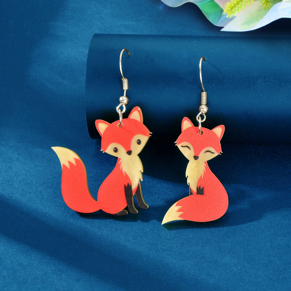 Asymmetrical Acrylic Animal Cute Red Fox Dangle Earrings Party Holiday Jewellery-0