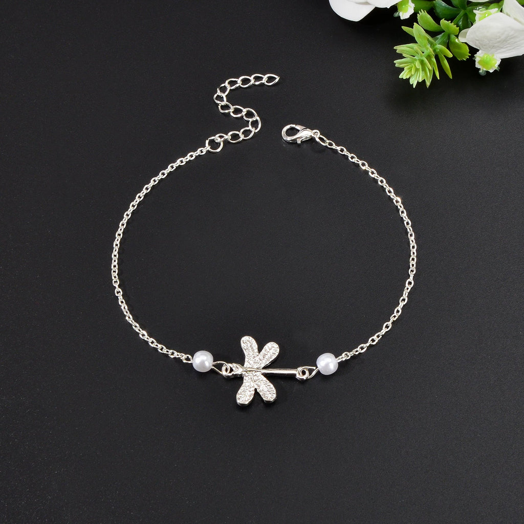 1pc Foot Beach Jewellery Pearl Silver Chain Dragonfly Anklet Bracelet Party Gift