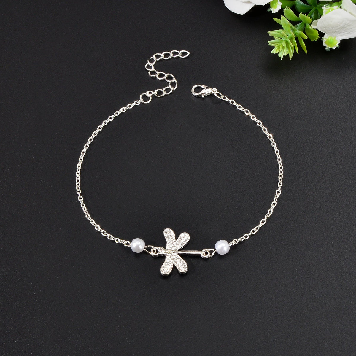 1pc Foot Beach Jewellery Pearl Silver Chain Dragonfly Anklet Bracelet Party Gift
