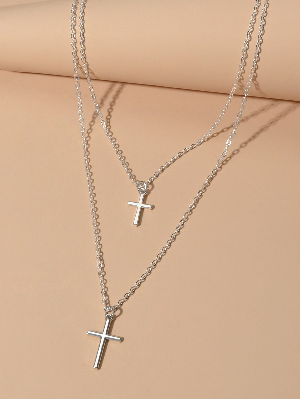 Fashion Jewellery Silver Chain Double layer Chain Cross Pendant Women Necklace
