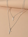 Fashion Jewellery Silver Chain Double layer Chain Cross Pendant Women Necklace
