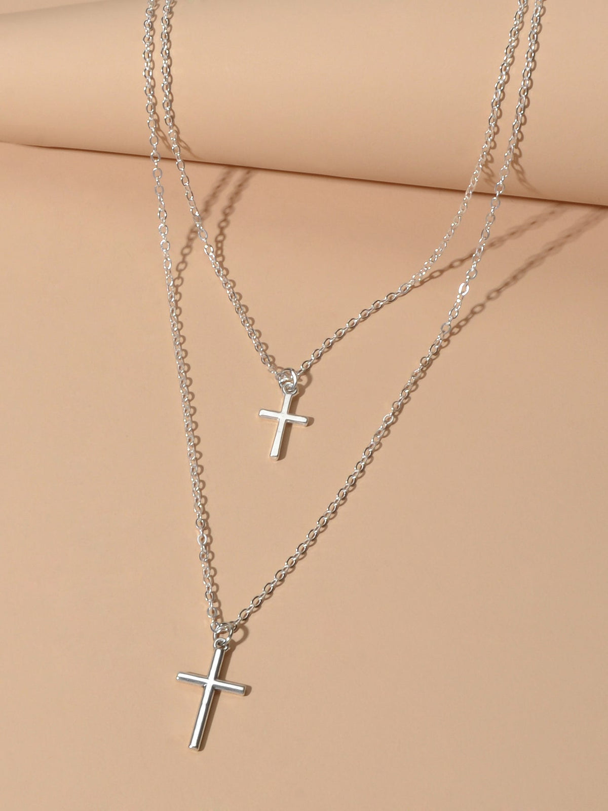 Fashion Jewellery Silver Chain Double layer Chain Cross Pendant Women Necklace