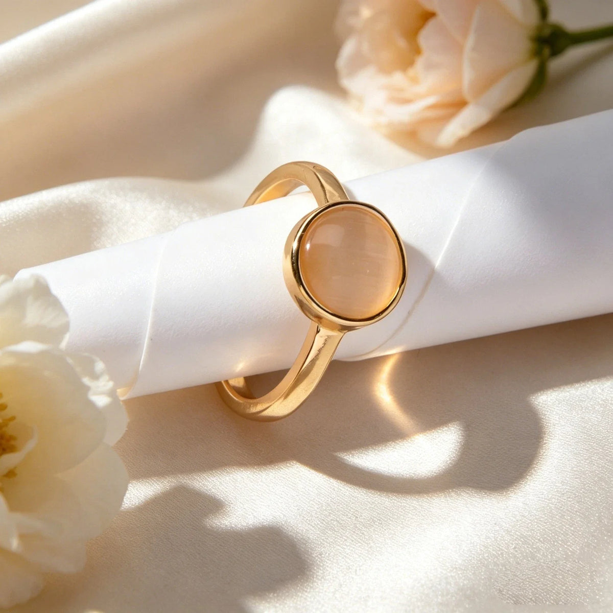 Simple Gold Round Imitation Cat Eye Stone Open Finger Ring Festival Gift Jewelry-1