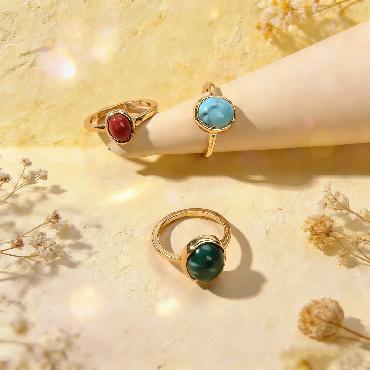 Ethnic Tribal Boho Vintage Jewellery Antique Turquoise Chunky 3pcs Finger Rings-1
