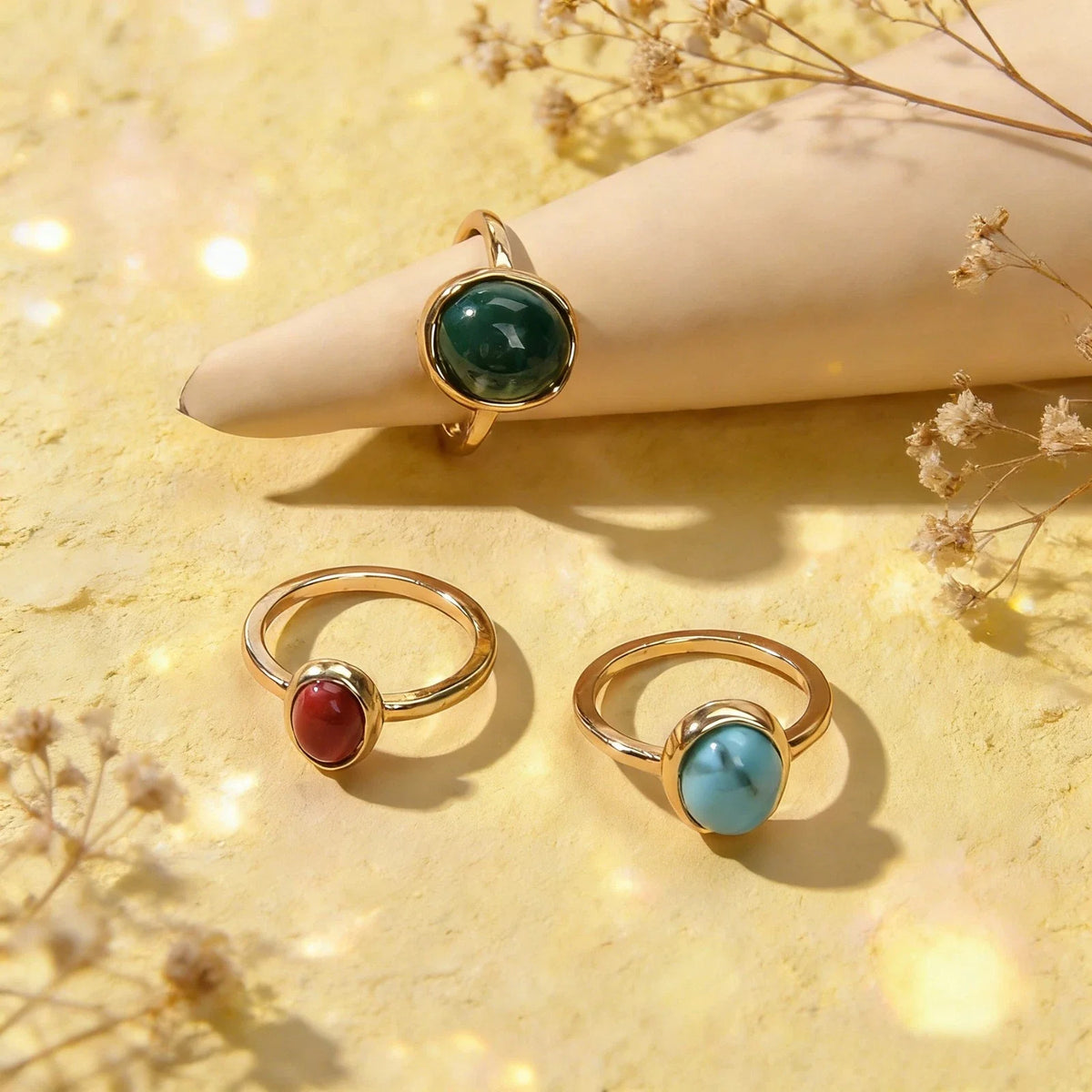 Ethnic Tribal Boho Vintage Jewellery Antique Turquoise Chunky 3pcs Finger Rings-2