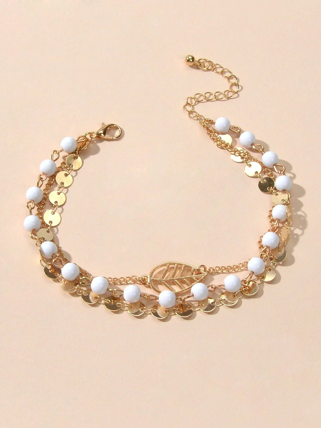 1 pc Foot Beach Jewellery Gold Silver Multi-layer Chain White Beads Leaf Anklet