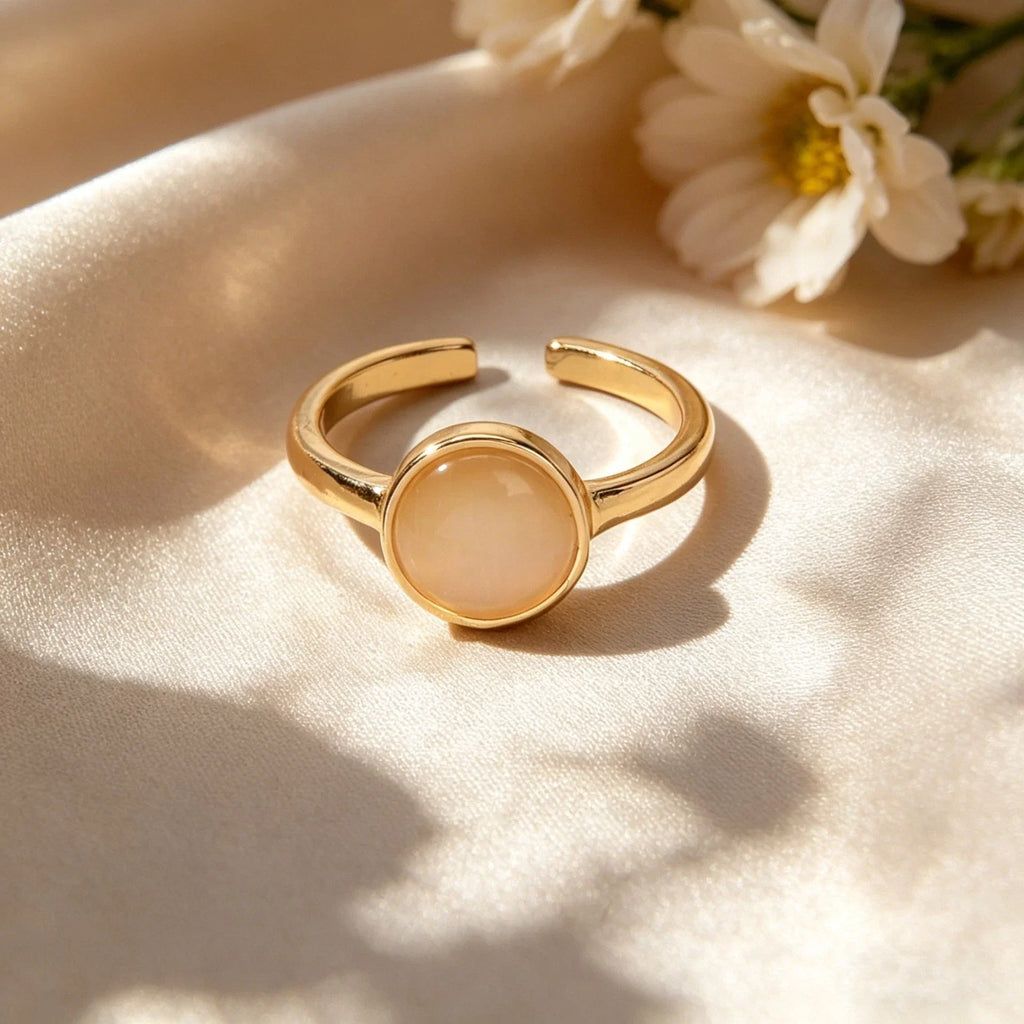 Simple Gold Round Imitation Cat Eye Stone Open Finger Ring Festival Gift Jewelry-3