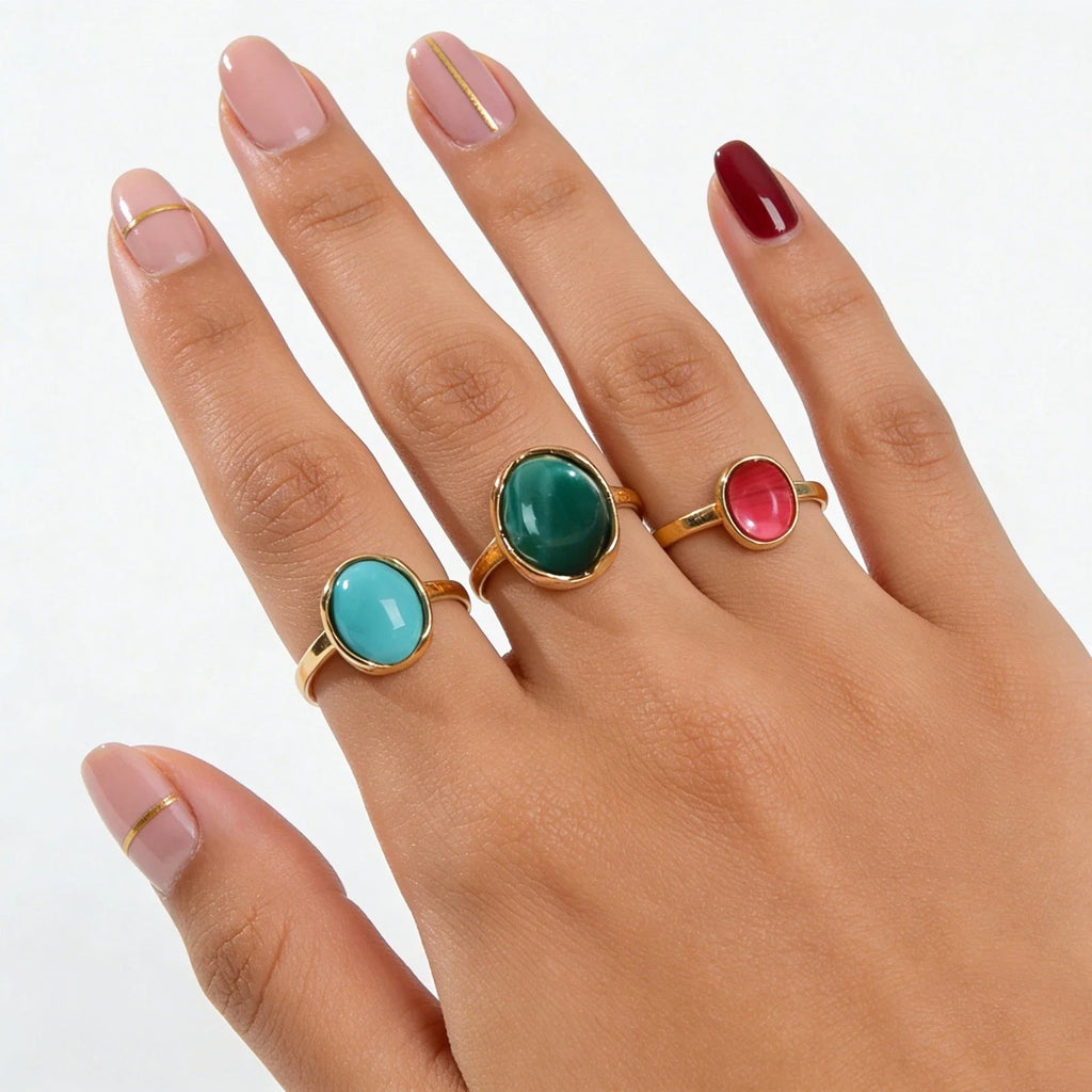 Ethnic Tribal Boho Vintage Jewellery Antique Turquoise Chunky 3pcs Finger Rings-0