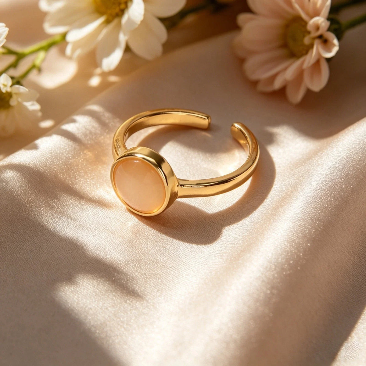 Simple Gold Round Imitation Cat Eye Stone Open Finger Ring Festival Gift Jewelry-4