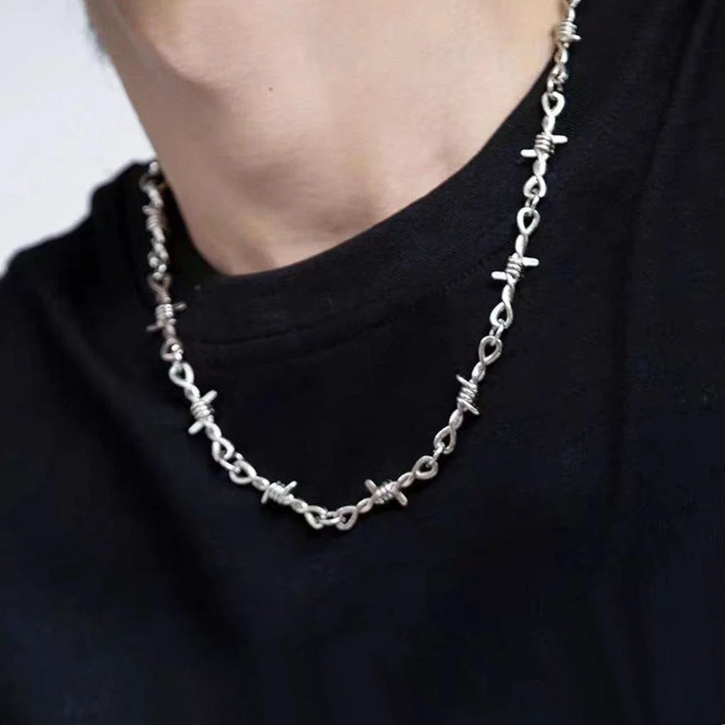 Men Street Jewellery Silver Chain Collar Necklace Punk Rock Accessories-0